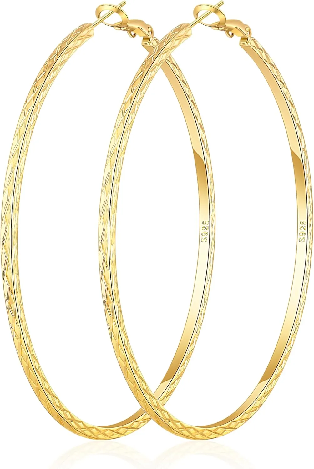 BMMYE Gold Hoop Earrings for Women Lightweight 14K Gold Plated Earrings Hypoallergenic Earrings Big Hoop Earrings for Women 40/50/60/70MM
