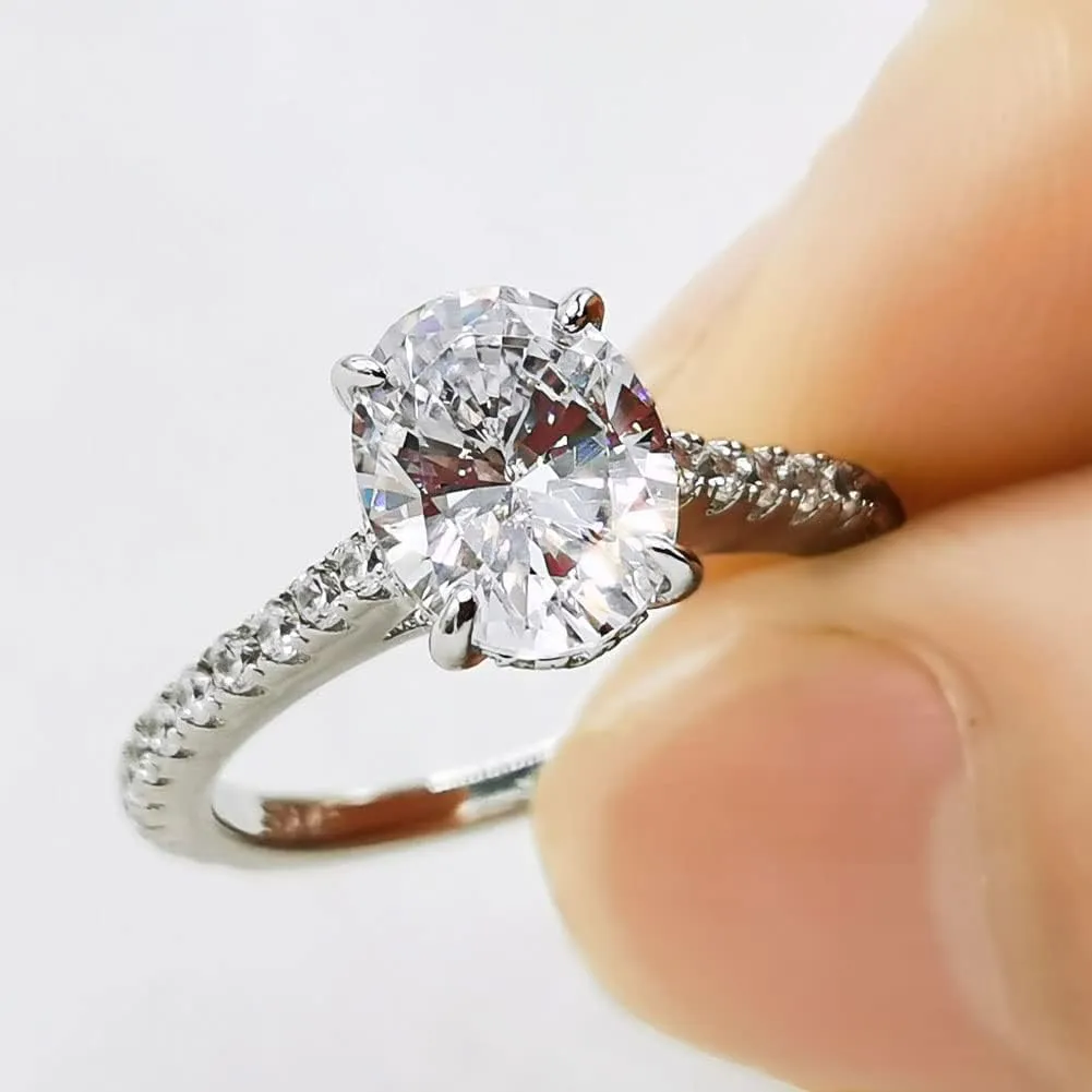 Bo.Dream 1.5ct/2ct Oval Cut Cubic Zirconia CZ Engagement Ring Rhodium Plated Sterling Silver