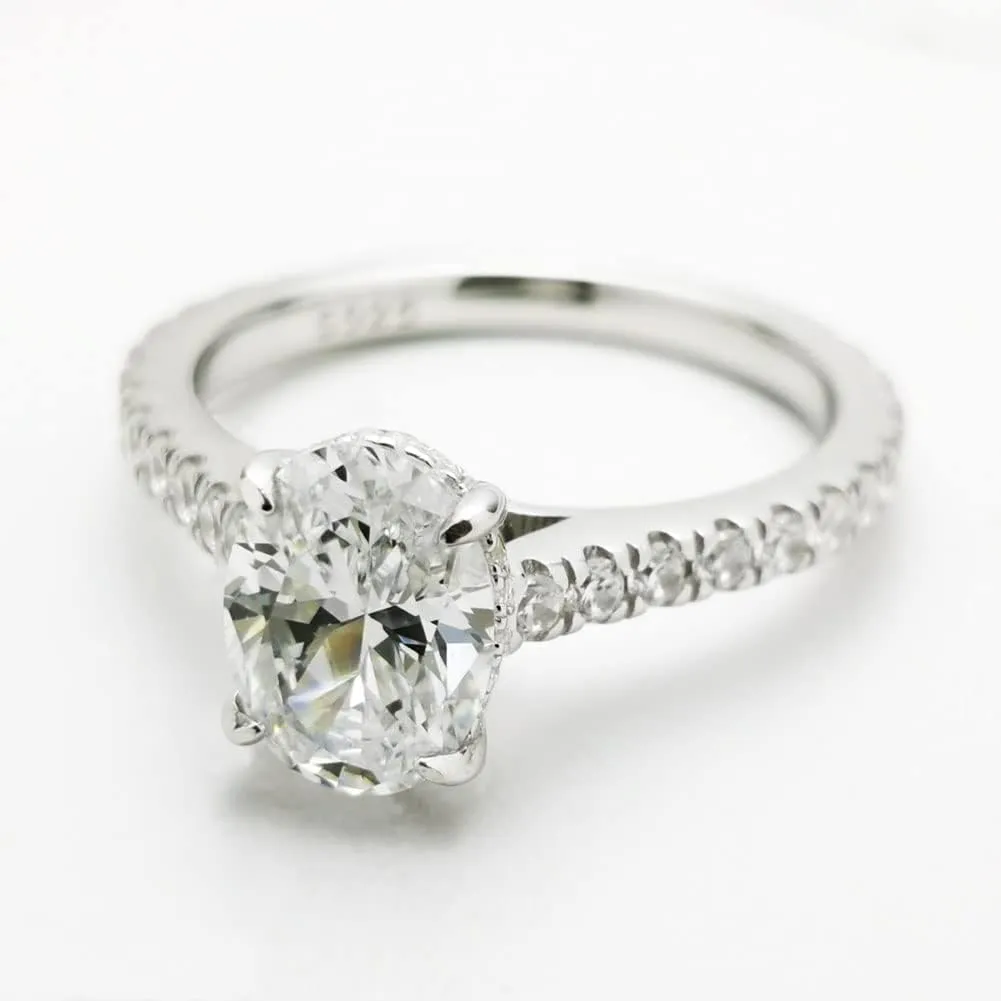Bo.Dream 1.5ct/2ct Oval Cut Cubic Zirconia CZ Engagement Ring Rhodium Plated Sterling Silver