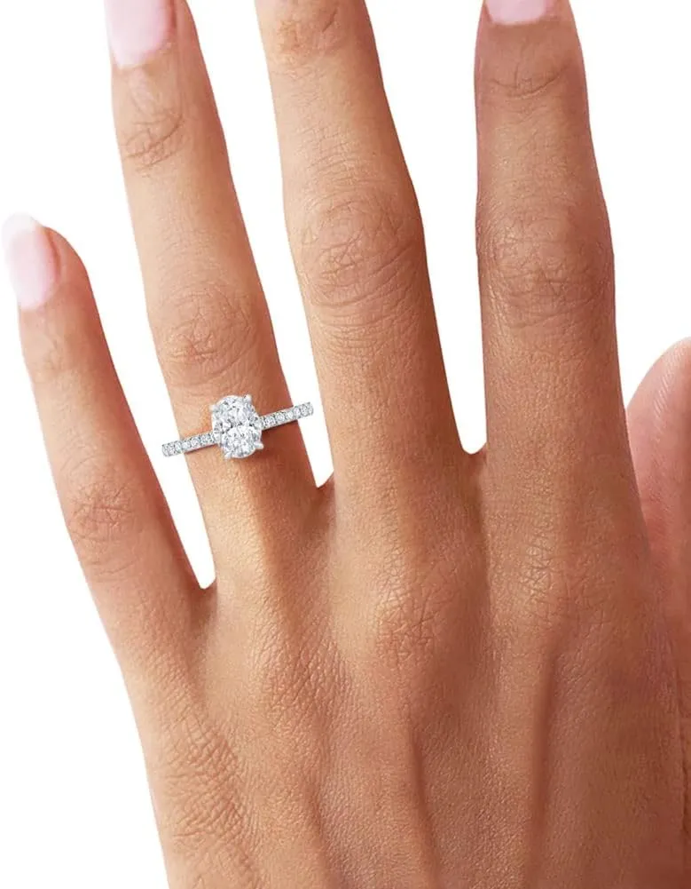 Bo.Dream 1.5ct/2ct Oval Cut Cubic Zirconia CZ Engagement Ring Rhodium Plated Sterling Silver