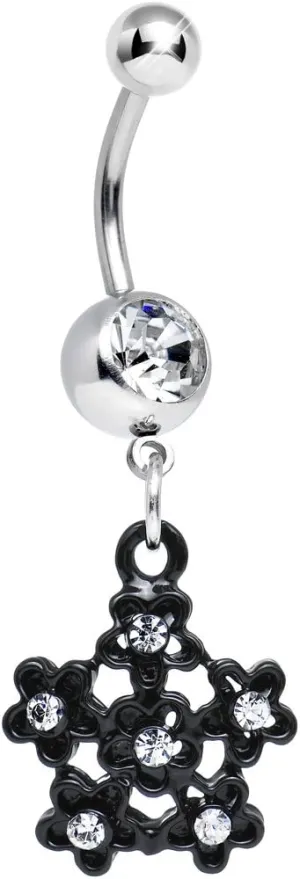 Body Candy Clear Flowering Dark Winter Snowflake Dangle Belly Ring