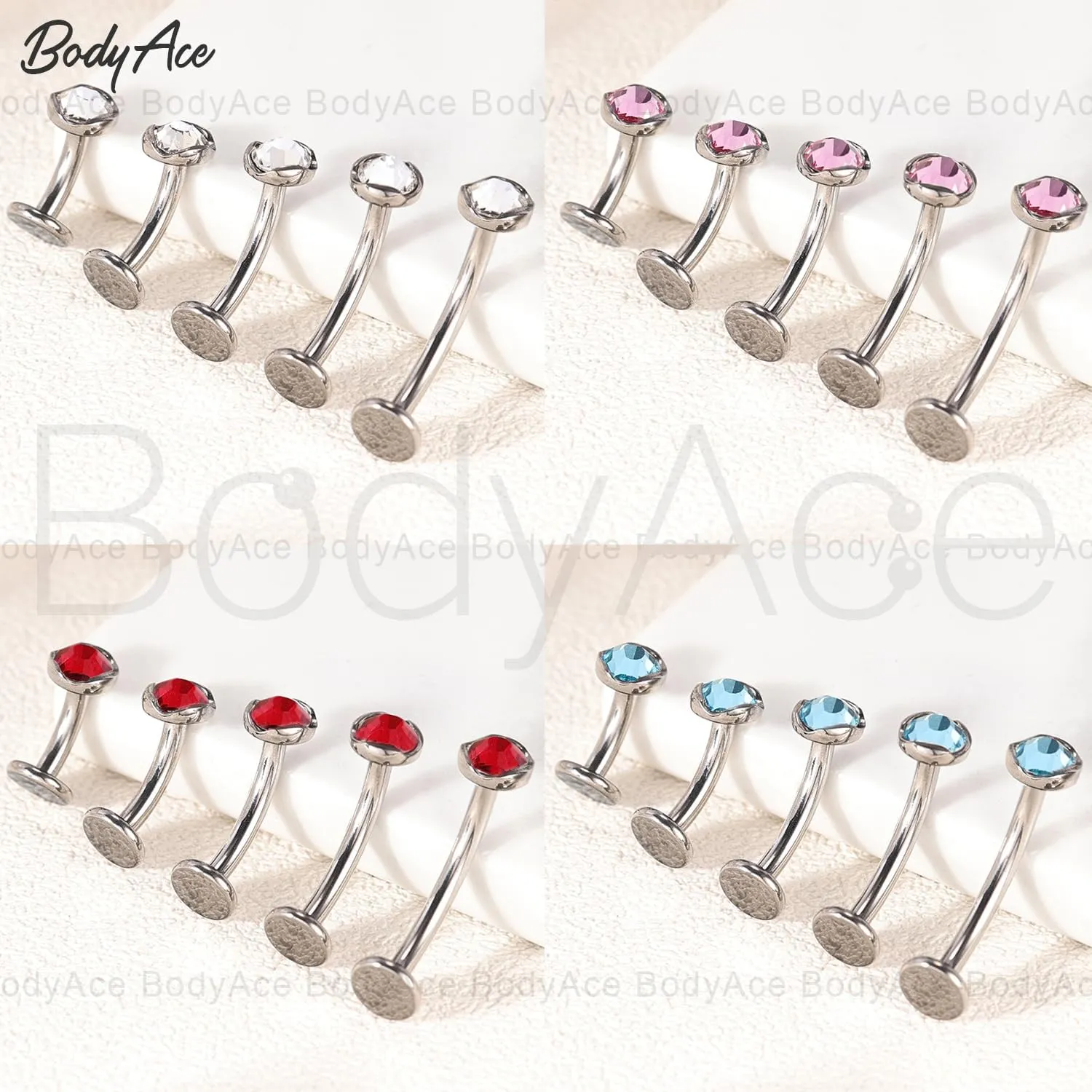 BodyAce ASTM F136 Titanium Belly Rings, 14G Internally Threaded Belly Button Long Barbells, 6/8/10/12/14mm Flat Back Belly Piercing Stud Navel Jewelry
