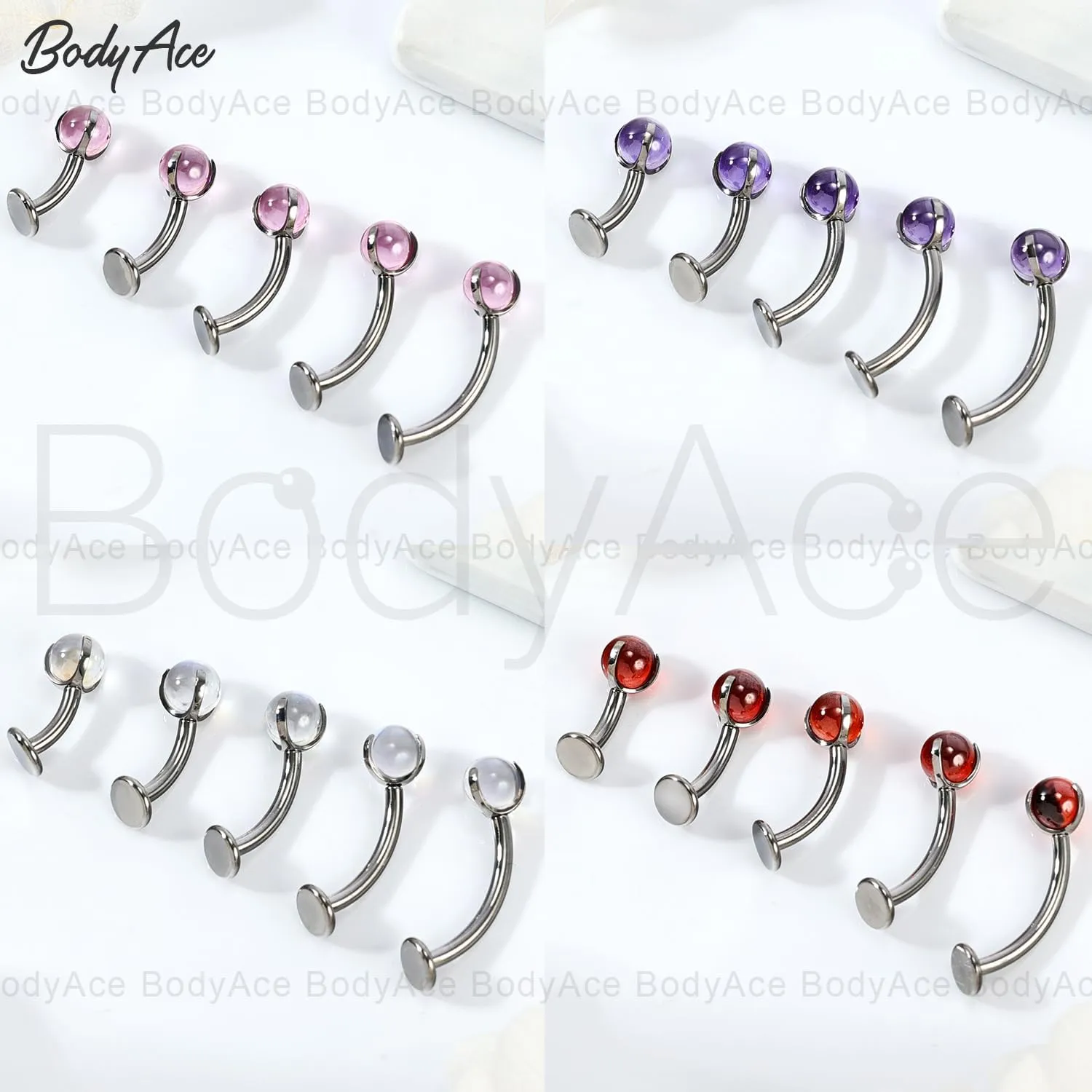BodyAce ASTM F136 Titanium Belly Rings, 14G Internally Threaded Belly Button Long Barbells, 6/8/10/12/14mm Flat Back Belly Piercing Stud Navel Jewelry