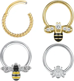 BodyAce Bee Septum Nose Rings Hoops, Butterfly Nose Cuff Small Nose Studs, Surgical Steel Tragus Lip Ring Industrial Earrings Nipple Piercing Jewelry