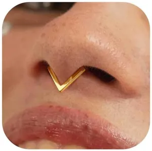 BodyBonita 16G Gold/Silver Triangle Septum Rings Piercings - 316L Stainless Steel Nose Rings Hoops CZ Nostril Piercing Jewelry Clicker Hoop Daith Conch Tragus Rook Earring for Women Men 6/8/10mm