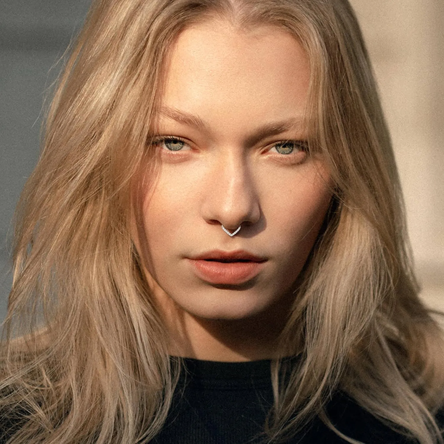 BodyBonita 16G Septum Rings - 316L Surgical Steel Teardrop Hinged Nose Rings Hoops Seamless Septum Jewelry CZ Nose Piercings Helix Tragus Rook Daith Piercing for Women Men Silver/Gold/Black 8mm 10mm
