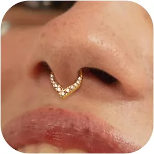 BodyBonita 16G Teardrop Septum Rings - 316L Surgical Steel Hinged Nose Rings Septum Piercings Jewelry CZ Nose Hoop Daith Tragus Helix Rook Cartilage Piercing Jewelry for Women Men Gold 8mm 10mm