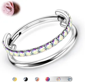 BodyBonita G23 Titanium Cartilage Earring Hoop Stacked Clicker 16G CZ Double/Triple Septum Rings Conch Piercing Jewelry Tragus Daith Helix Earrings Nose Rings Hoops for Women Silver/Gold 8mm 10mm 12mm