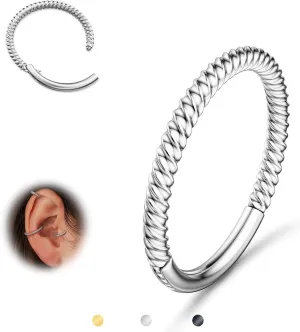 BodyBonita Hinged Nose Rings Hoops - 316L Surgical Steel Twisted Seamless Clicker Cartilage Earrings Septum Rings Jewelry Conch Piercing Tragus Rook Daith Helix for Women Gold/Black/Silver 16G/18G