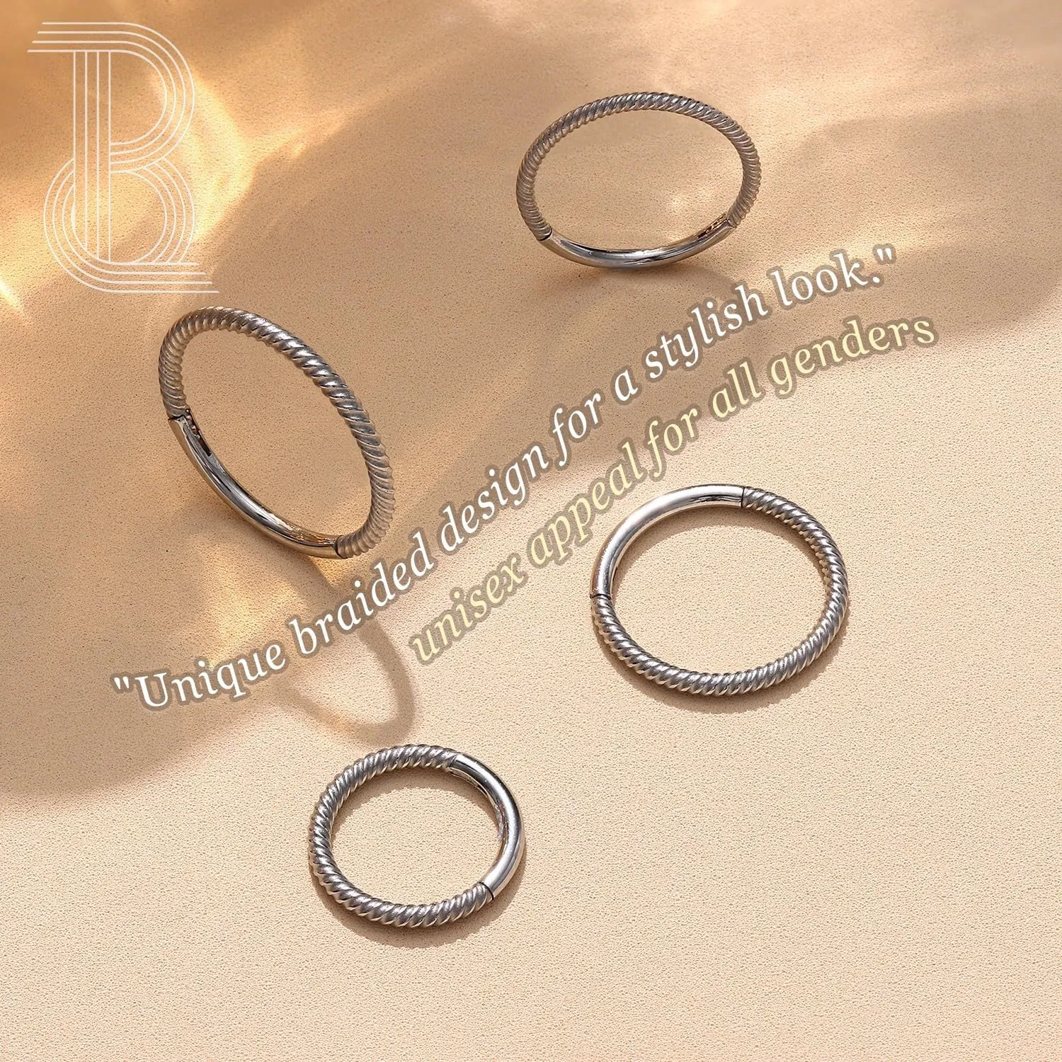 BodyBonita Hinged Nose Rings Hoops - 316L Surgical Steel Twisted Seamless Clicker Cartilage Earrings Septum Rings Jewelry Conch Piercing Tragus Rook Daith Helix for Women Gold/Black/Silver 16G/18G