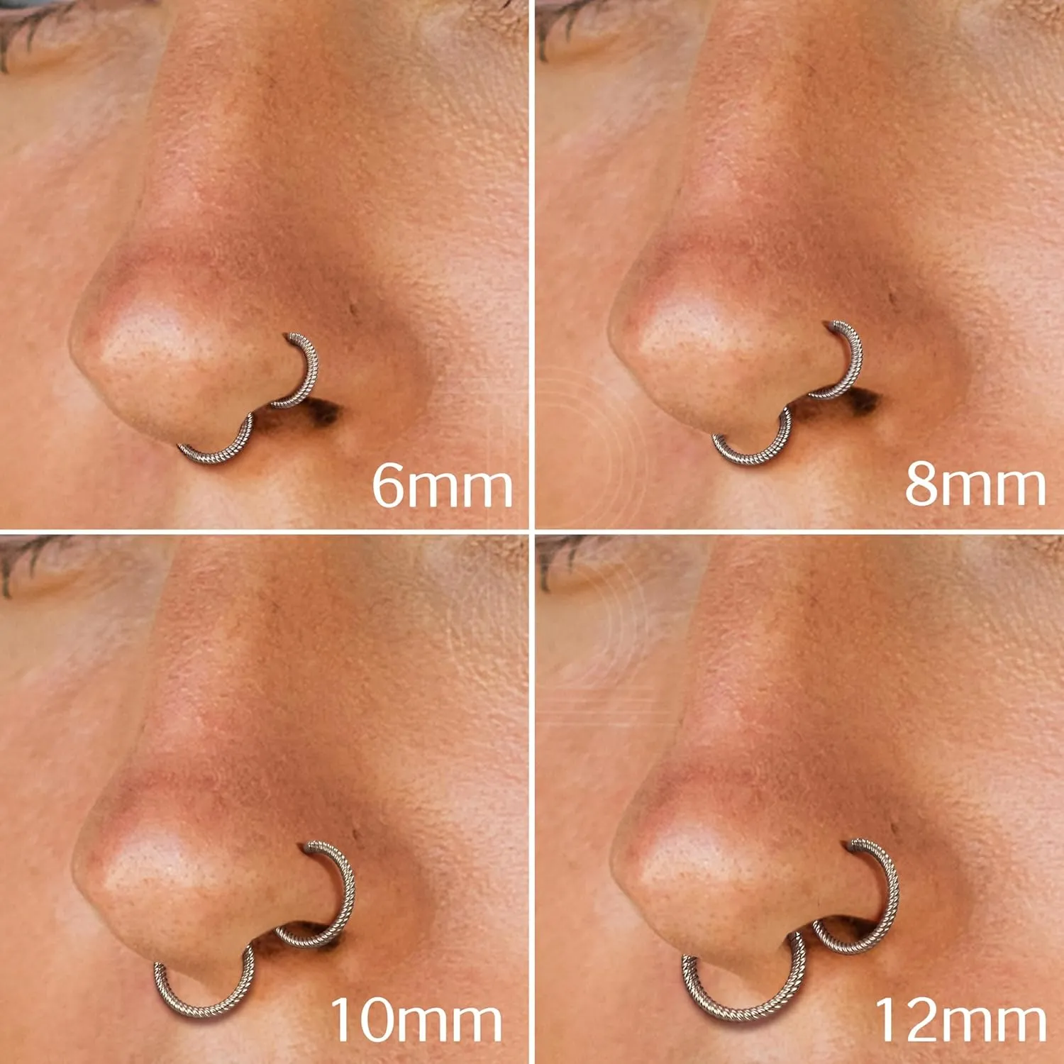 BodyBonita Hinged Nose Rings Hoops - 316L Surgical Steel Twisted Seamless Clicker Cartilage Earrings Septum Rings Jewelry Conch Piercing Tragus Rook Daith Helix for Women Gold/Black/Silver 16G/18G