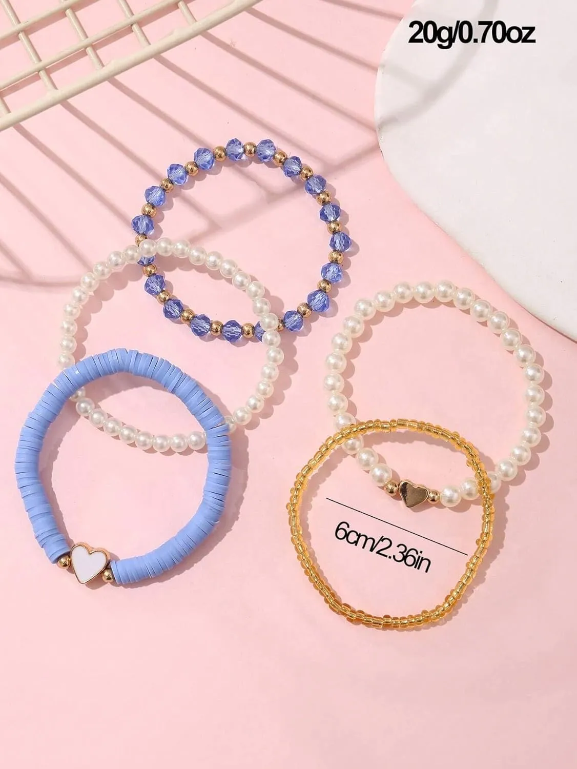 Bohemia Multilayer Heart Imitation Pearl Beaded Stackable Bracelets Set Colorful Surfer Heishi Clay Gold Beads Stretch Bracelets for Women Men Summer Beach Boho Vacation Jewelry Gifts