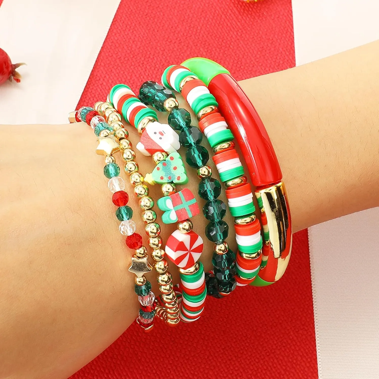 Bohemian Beaded Bracelets for Women Stackable Glass Beads Stretch Bracelets Boho Multilayered Disco Ball Faceted Crystal Beads Bracelet Set Handmade Trendy Jewelry Gift for Women