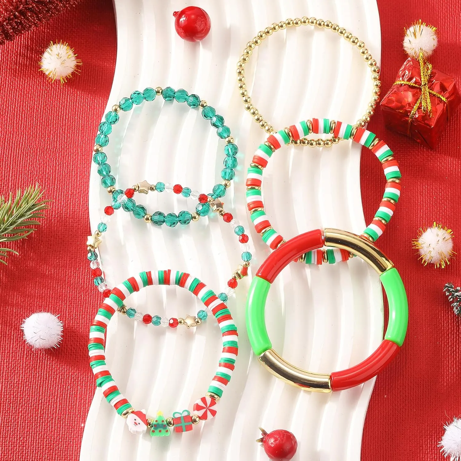 Bohemian Beaded Bracelets for Women Stackable Glass Beads Stretch Bracelets Boho Multilayered Disco Ball Faceted Crystal Beads Bracelet Set Handmade Trendy Jewelry Gift for Women