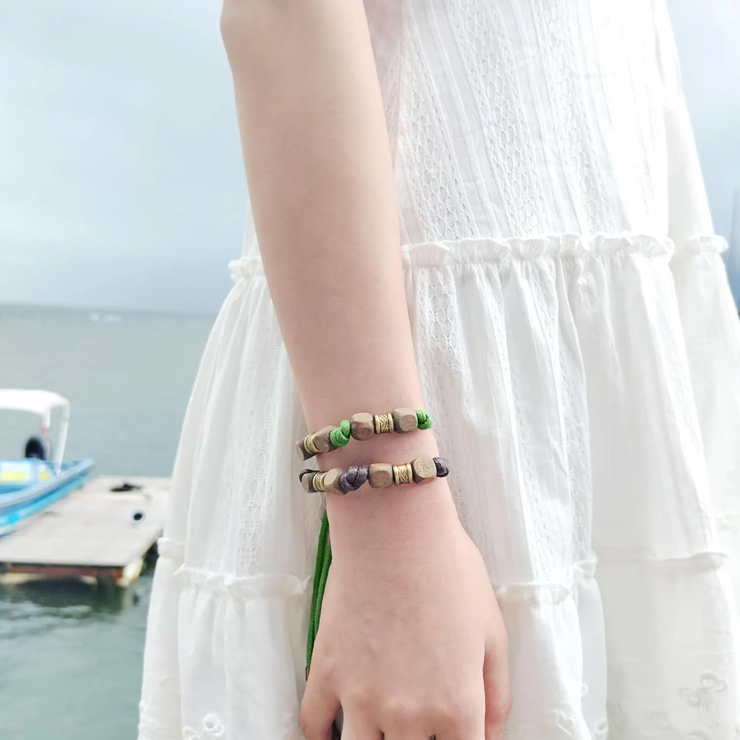 Boho Healing Crystal Beads Men Bracelets, Handmade Ankle Wrist Braided Bracelet Stacks for Women Jewelry Couples Friendship Strand Bracelets Yellow/Green/Gray/Light Brown/Dark Brown