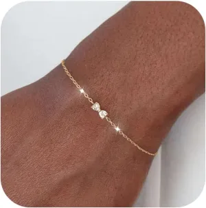 Bow Bracelet for Women 925 Sterling Silver 14K Gold Plated Adjustable Charm Bracelet Cute Dainty CZ Knot Friendship Link Bracelets Jewelry Birthday Graduation Gifts