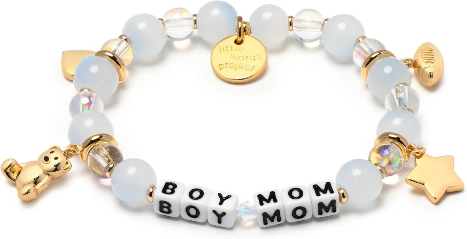 Boy Mom Charm Bracelet, The Original Word Bracelet, Made with Colorful Beads, Plated Brass Charms and Plated Brass Hardware, Handcrafted Design & Positive Message