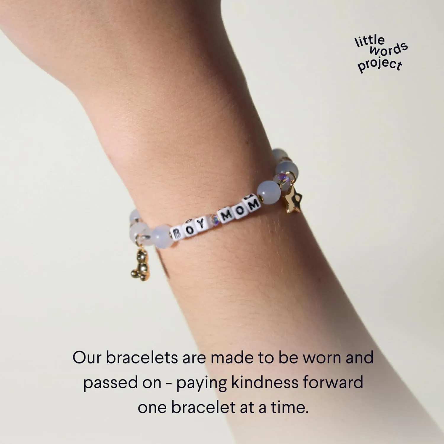 Boy Mom Charm Bracelet, The Original Word Bracelet, Made with Colorful Beads, Plated Brass Charms and Plated Brass Hardware, Handcrafted Design & Positive Message