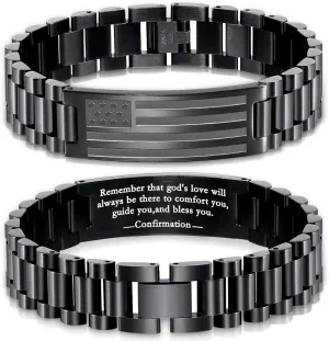 Bracelets for Men-American Flag Bracelets Engarved Bible Verse Stainless Steel Link Bracelet w/Adjust Tool Christian Religious Easter Jewelry Gifts for Son Grandson Dad Boyfriend Brother Grandpa