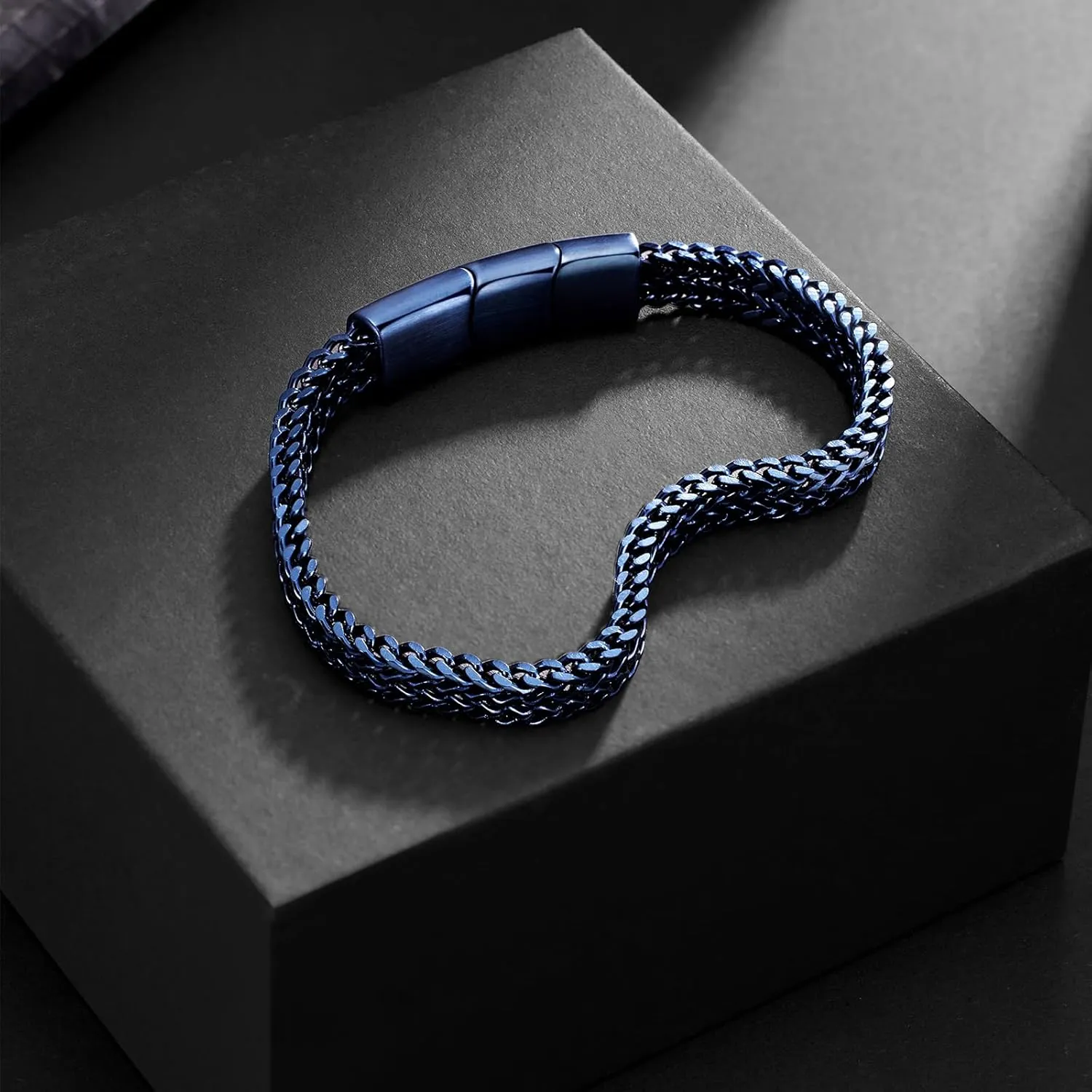 Bracelets for Men-Stainless Steel Magnetic Clasp Franco Chain Mens Bracelet