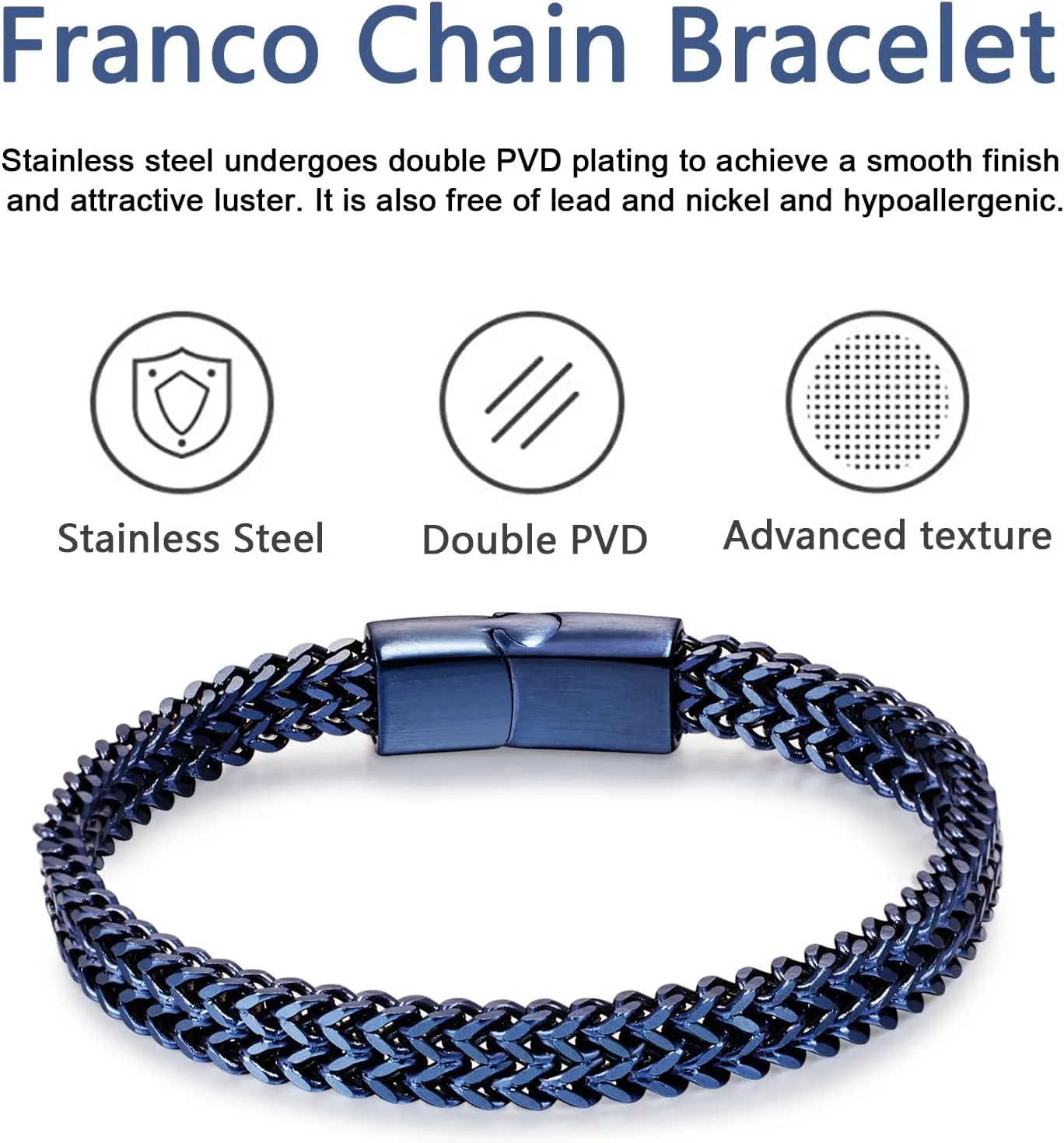Bracelets for Men-Stainless Steel Magnetic Clasp Franco Chain Mens Bracelet