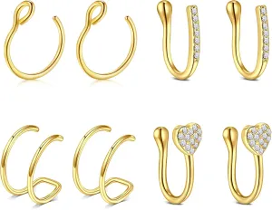 Briana Williams Fake Nose Ring Hoop Fake Nose Rings for Women Fake Lip Rings Fake Lip Piercing Clip on Nose Ring Spring Non Pierced Nose Lip Ear Rings Faux Body Piercig Jewelry for Women Men