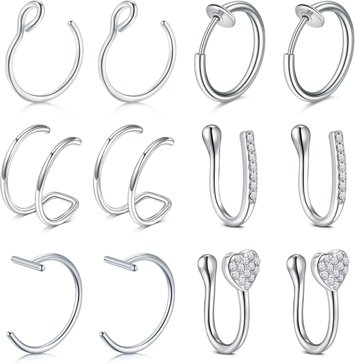 Briana Williams Fake Nose Ring Hoop Fake Nose Rings for Women Fake Lip Rings Fake Lip Piercing Clip on Nose Ring Spring Non Pierced Nose Lip Ear Rings Faux Body Piercig Jewelry for Women Men