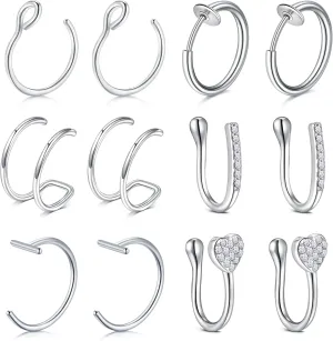 Briana Williams Fake Nose Ring Hoop Fake Nose Rings for Women Fake Lip Rings Fake Lip Piercing Clip on Nose Ring Spring Non Pierced Nose Lip Ear Rings Faux Body Piercig Jewelry for Women Men