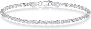 BRIJEWNES 925 Sterling Silver Clasp 2/2.5/3mm Gold | Silver Rope Chain Bracelets for Men Women Solid Diamond Cut Rope Chain Mens Bracelet Chain Bracelets for Men Jewelry Men Gifts