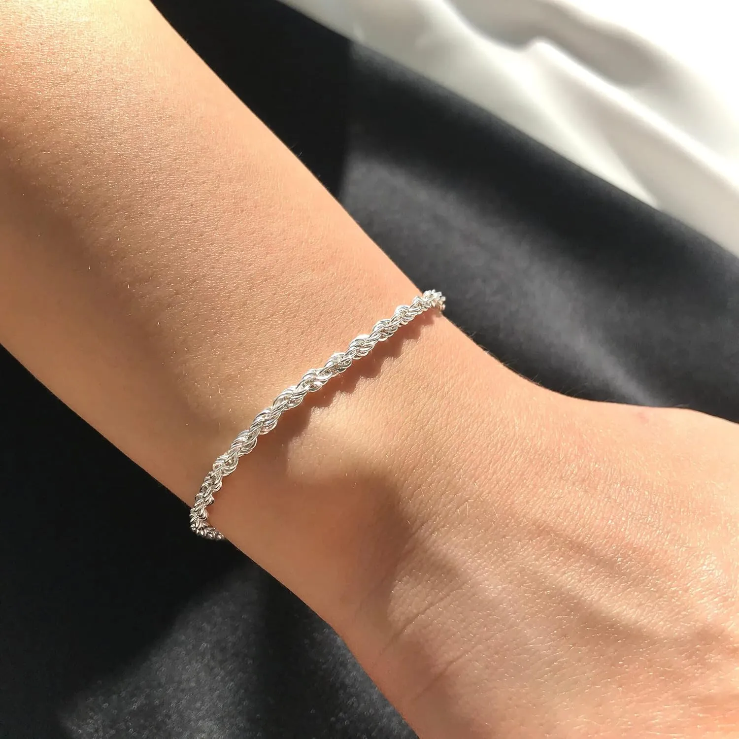 BRIJEWNES 925 Sterling Silver Clasp 2/2.5/3mm Gold | Silver Rope Chain Bracelets for Men Women Solid Diamond Cut Rope Chain Mens Bracelet Chain Bracelets for Men Jewelry Men Gifts