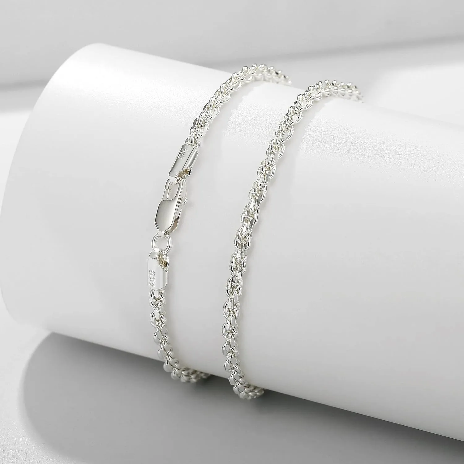 BRIJEWNES 925 Sterling Silver Clasp 2/2.5/3mm Gold | Silver Rope Chain Bracelets for Men Women Solid Diamond Cut Rope Chain Mens Bracelet Chain Bracelets for Men Jewelry Men Gifts