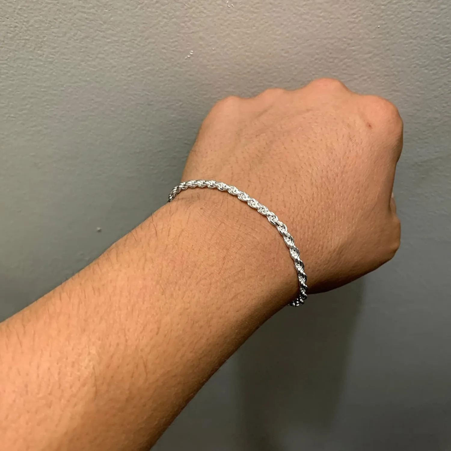BRIJEWNES 925 Sterling Silver Clasp 2/2.5/3mm Gold | Silver Rope Chain Bracelets for Men Women Solid Diamond Cut Rope Chain Mens Bracelet Chain Bracelets for Men Jewelry Men Gifts