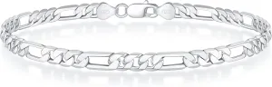 BRIJEWNES 925 Sterling Silver Clasp 4/5mm Figaro Chain Bracelets for Men Women Solid Diamond Cut Figaro Chain Mens Bracelet Chain Bracelets for Men Jewelry Men Gifts