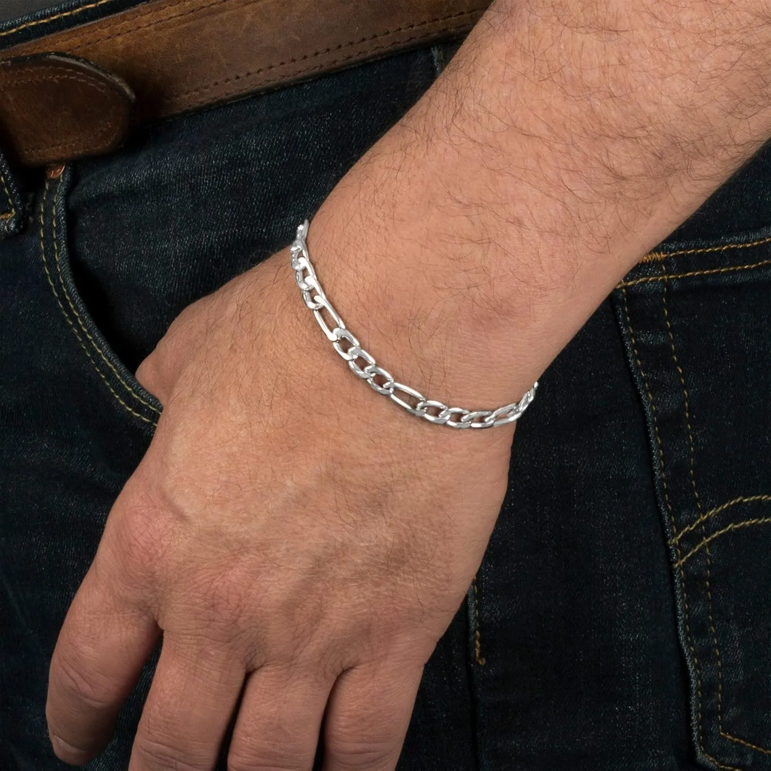 BRIJEWNES 925 Sterling Silver Clasp 4/5mm Figaro Chain Bracelets for Men Women Solid Diamond Cut Figaro Chain Mens Bracelet Chain Bracelets for Men Jewelry Men Gifts