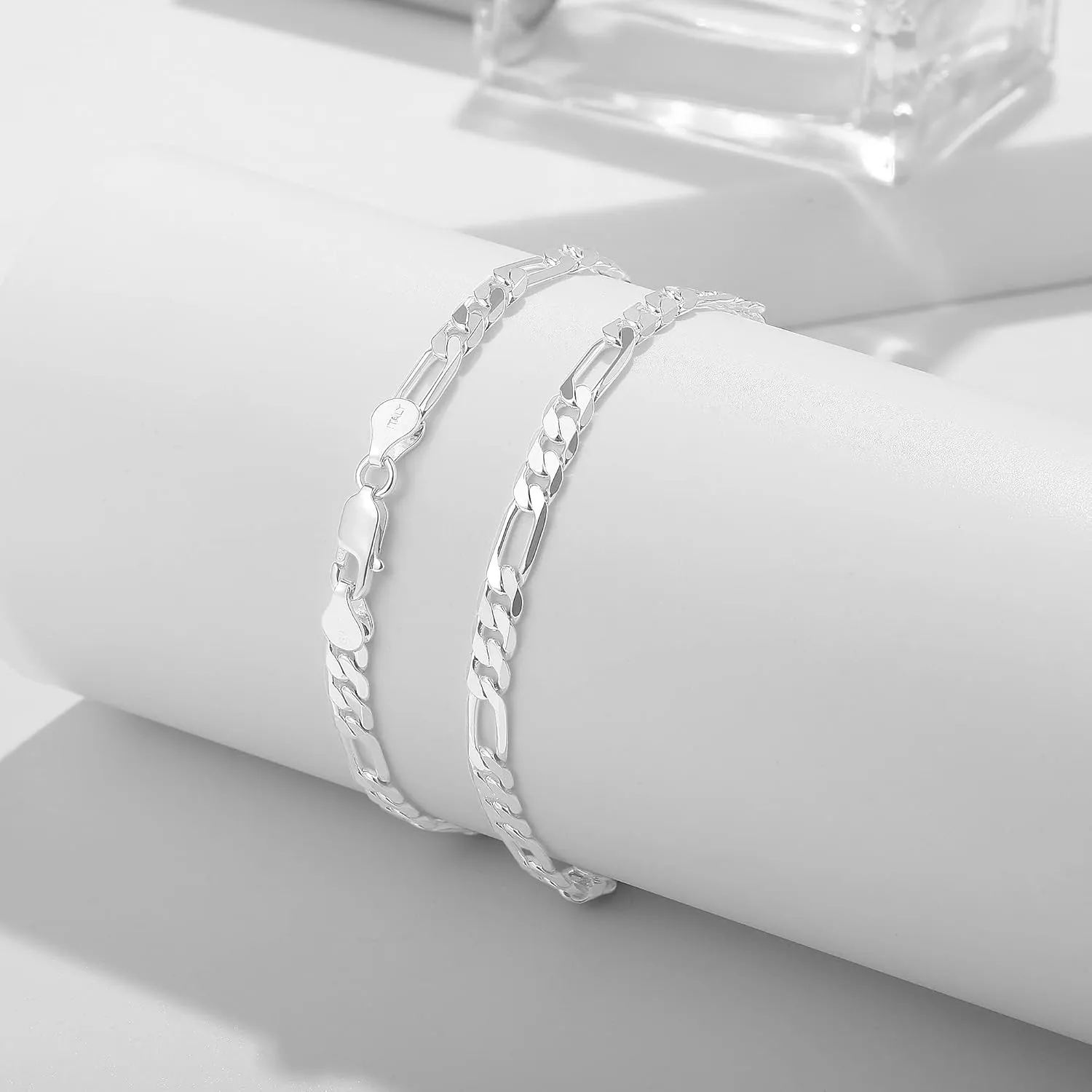 BRIJEWNES 925 Sterling Silver Clasp 4/5mm Figaro Chain Bracelets for Men Women Solid Diamond Cut Figaro Chain Mens Bracelet Chain Bracelets for Men Jewelry Men Gifts