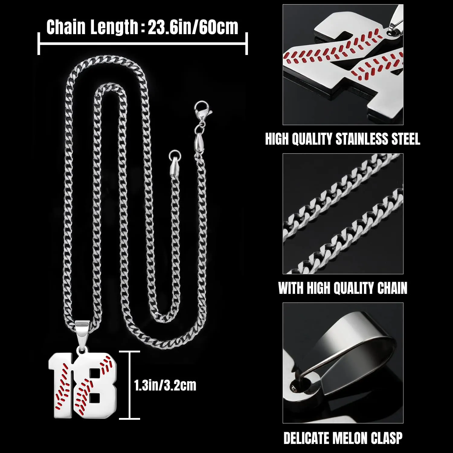 Btysun Baseball Necklaces Baseball Jersey Number 0-99 Charms Pendant Stainless Steel Necklace for Men Baseball Gifts Dad Husband Christmas Gift for Him Mens Jewelry