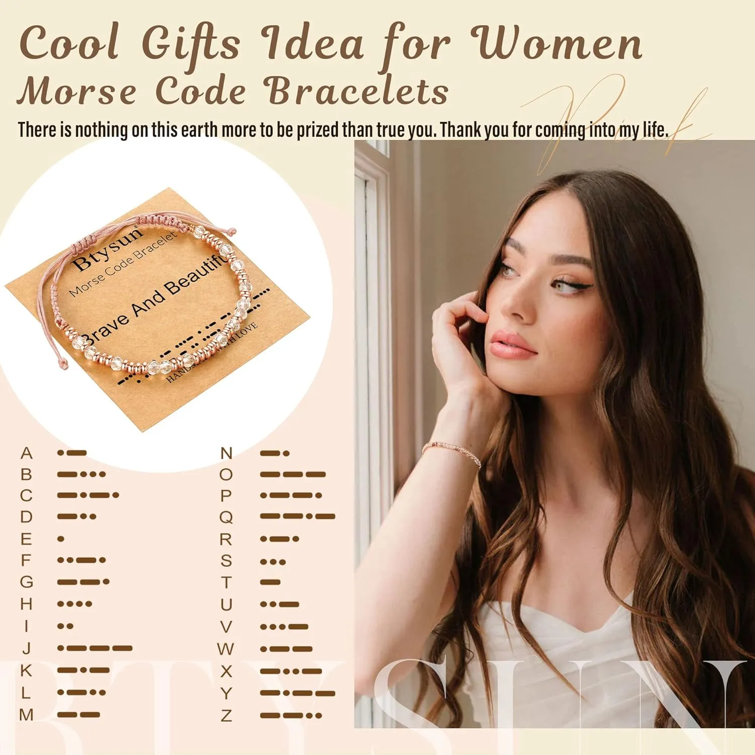 Btysun Morse Code Bracelets for Women Christmas Gift Stocking Stuffers for Teens Pink Braided Bracelets Inspirational Best Friend Birthday Gifts for Her High School Graduation Gifts for Her 2025 Mom Bracelet Jewelry
