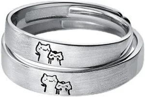 Cat Couple Rings for Him and Her Sets,Cat Rings for Women Adjustable Promise Ring Matching Couple Rings Valentine's Day Gifts for Men Women