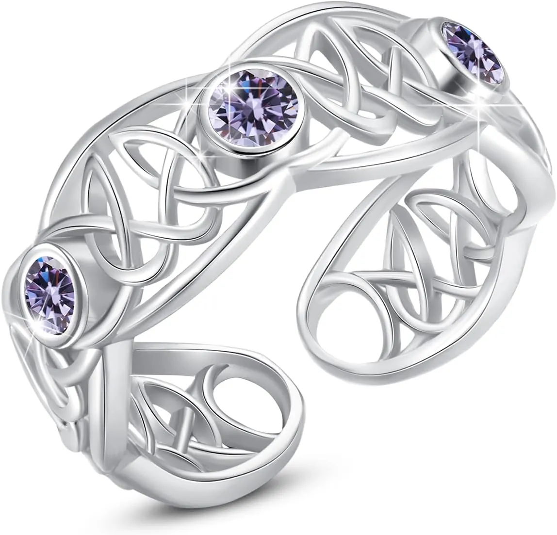 Celtic Ring Sterling Silver June Birthstone Ring Purple Alexandrite Birthstone Ring Celtic Knot Adjustable Open Rings Jewelry Birthday Gifts for Women