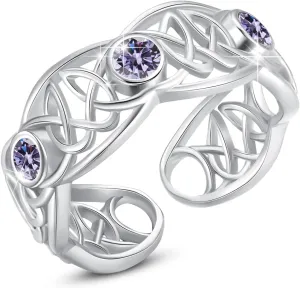 Celtic Ring Sterling Silver June Birthstone Ring Purple Alexandrite Birthstone Ring Celtic Knot Adjustable Open Rings Jewelry Birthday Gifts for Women