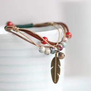 Ceramic Bronze Porcelain Beads Rope Bracelets