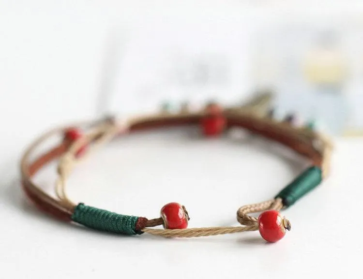 Ceramic Bronze Porcelain Beads Rope Bracelets