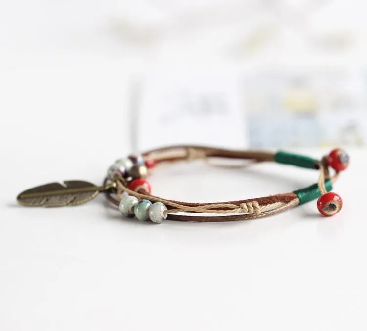 Ceramic Bronze Porcelain Beads Rope Bracelets
