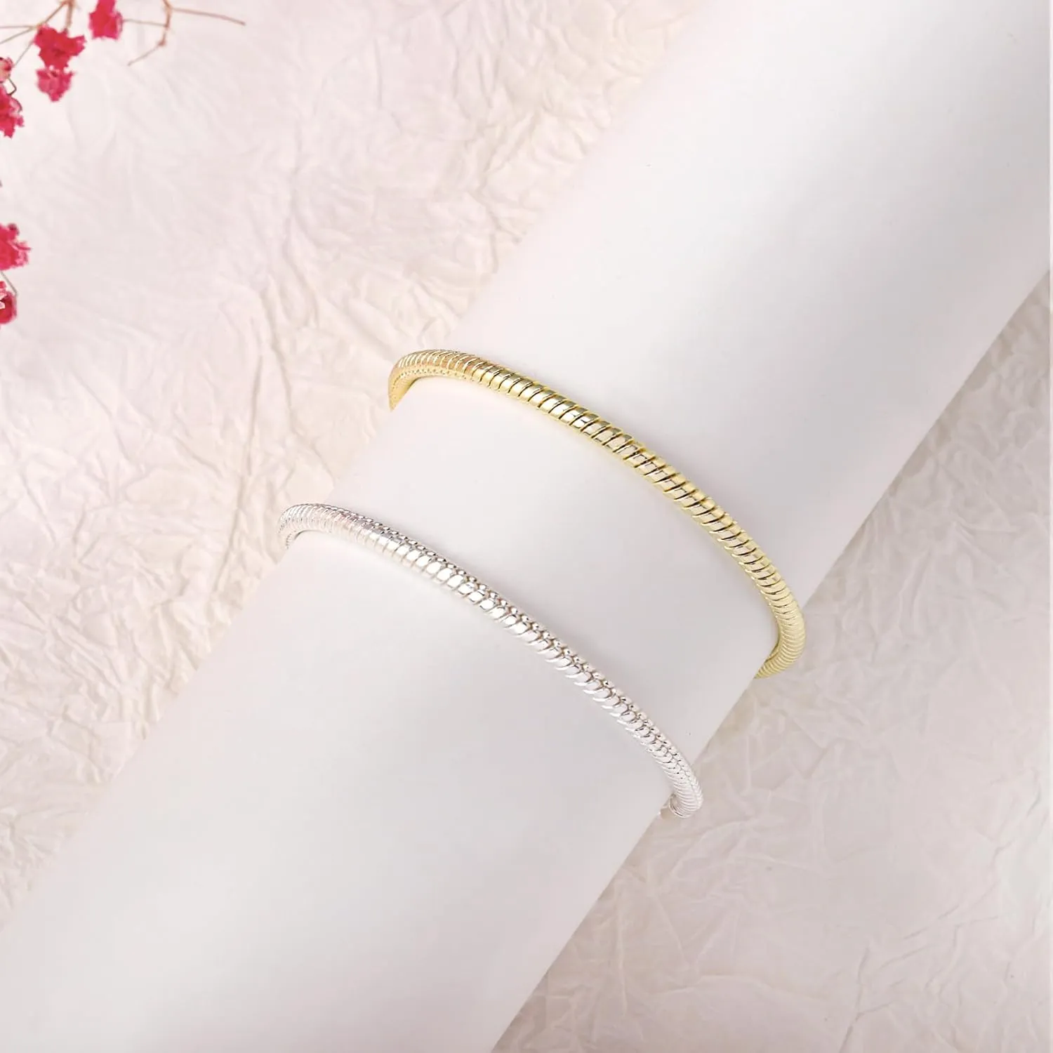 Charm Bracelets for Women, 925 Sterling Silver Plated/14k Gold Bracelet 3mm Dainty Snake Chain Bracelet Men Non Tarnish Jewelry Gifts for Her