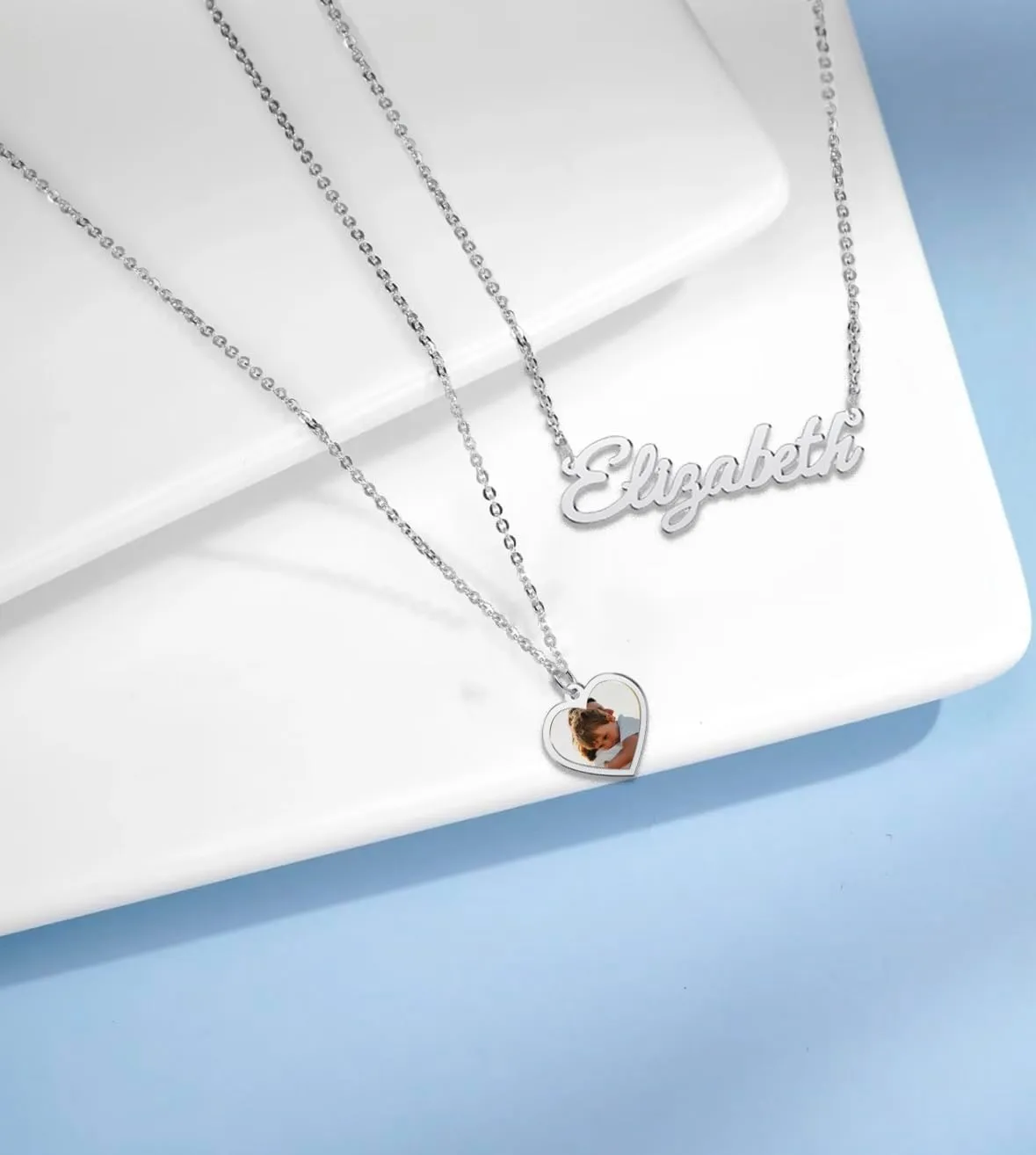 CharmSStory Personalized Photo Necklaces Custom Engraved Name Necklace Memory Keepsake Picture Necklace Pendant Customized Gifts for Women Men
