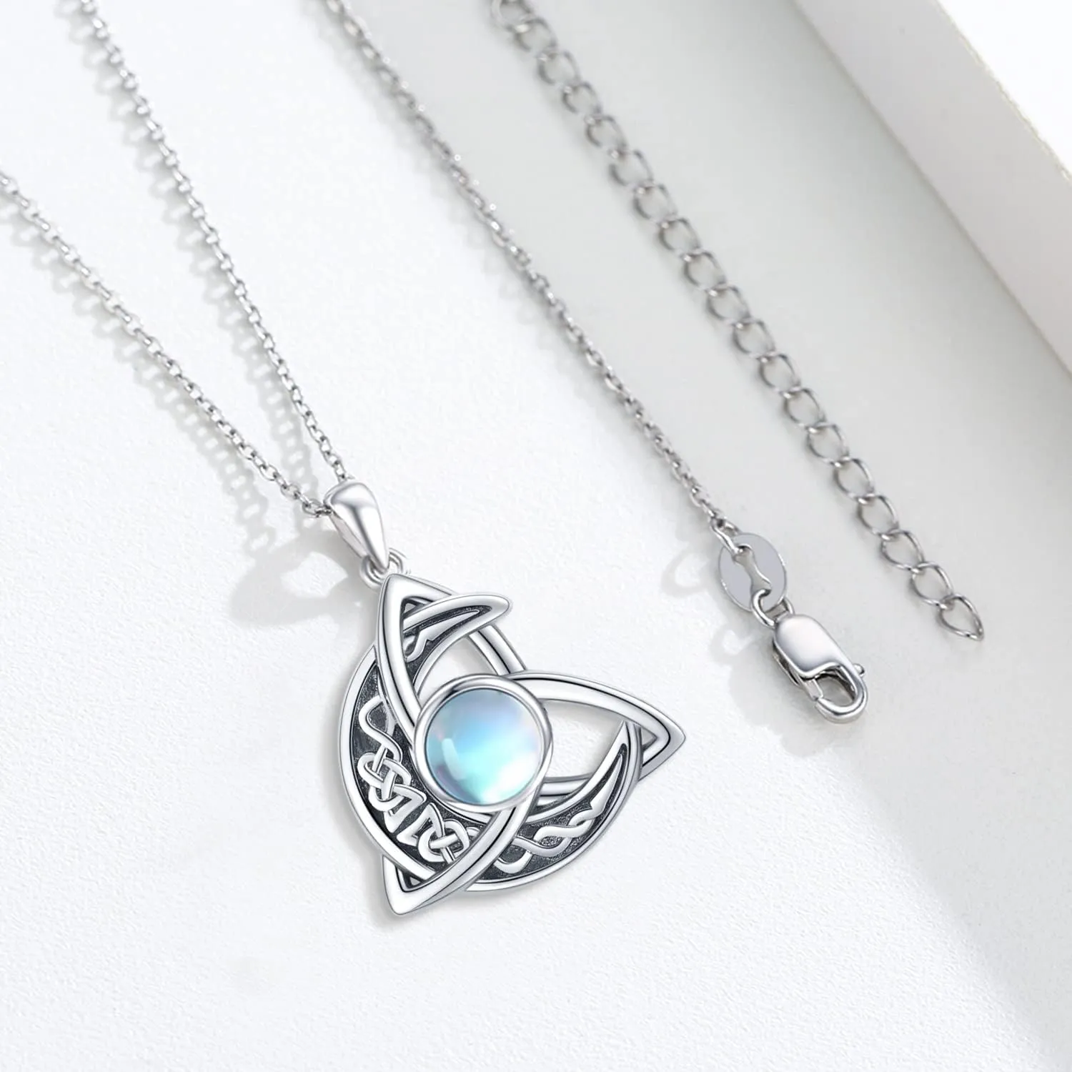 CHENGHONG Celtic Moon Necklace for Women 925 Sterling Silver Celtic Knot Moonstone Pendant Necklace Crescent Irish Necklaces Celtics Jewelry Gift for Women Men