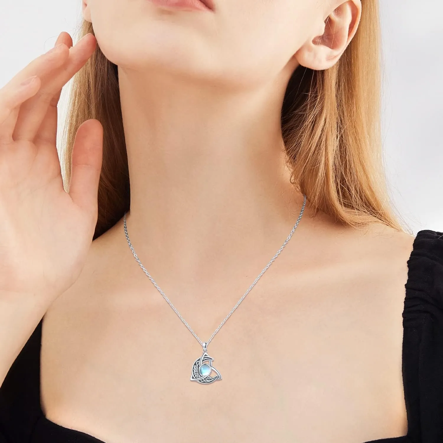 CHENGHONG Celtic Moon Necklace for Women 925 Sterling Silver Celtic Knot Moonstone Pendant Necklace Crescent Irish Necklaces Celtics Jewelry Gift for Women Men