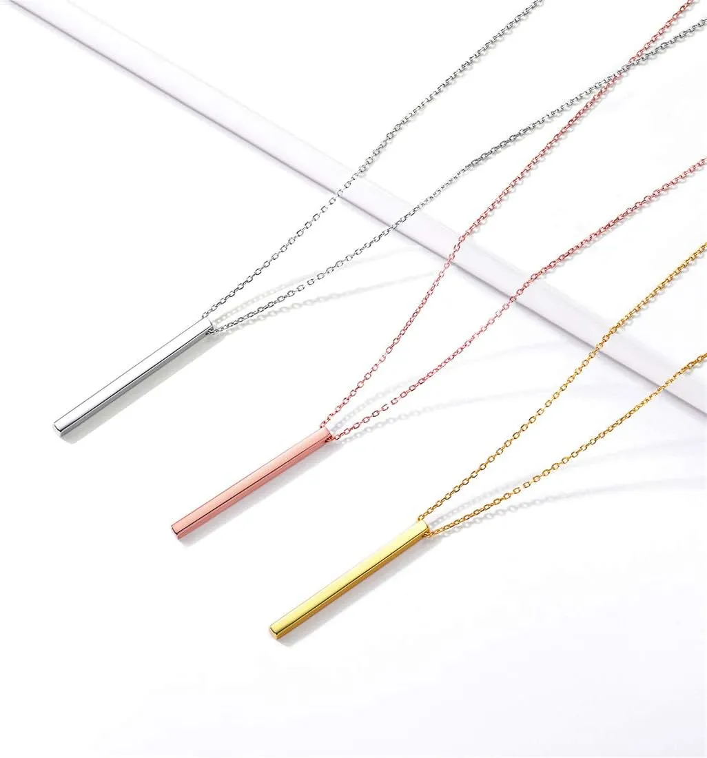 ChicSilver Customizable Vertical Bar Pendant Necklace 925 Sterling Silver Y Necklace Simple Fashion Jewelry Gifts for Women(with Gift Box)