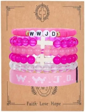 Christian Cross WWJD Bracelet Set WWJD Braided Rope Bracelet Cross Crystal Beads Stretch Bracelets Religious Christian What Would Jesus Do Handmade Woven Wristbands Bracelet