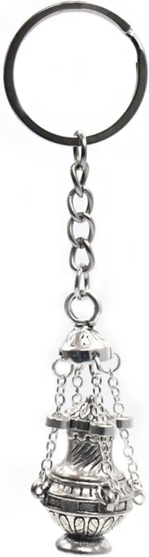 Christian Incense Burners Keychain Censer Key Chain Ornament Charm for Car Church Handbag Decoration Souvenirs Gift Silver Alloy